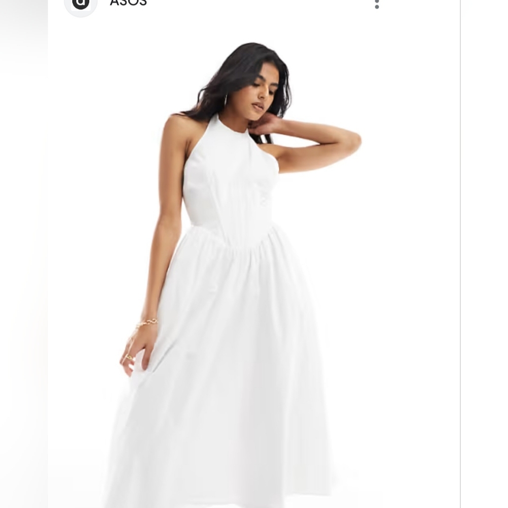 Bardot poplin midi dress in white